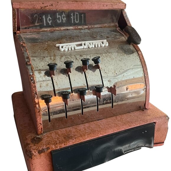 Vintage Tom Thumb Toy Cash Register Red Metal 1950's-1960's USA Pop Up Numbers - Picture 1 of 9